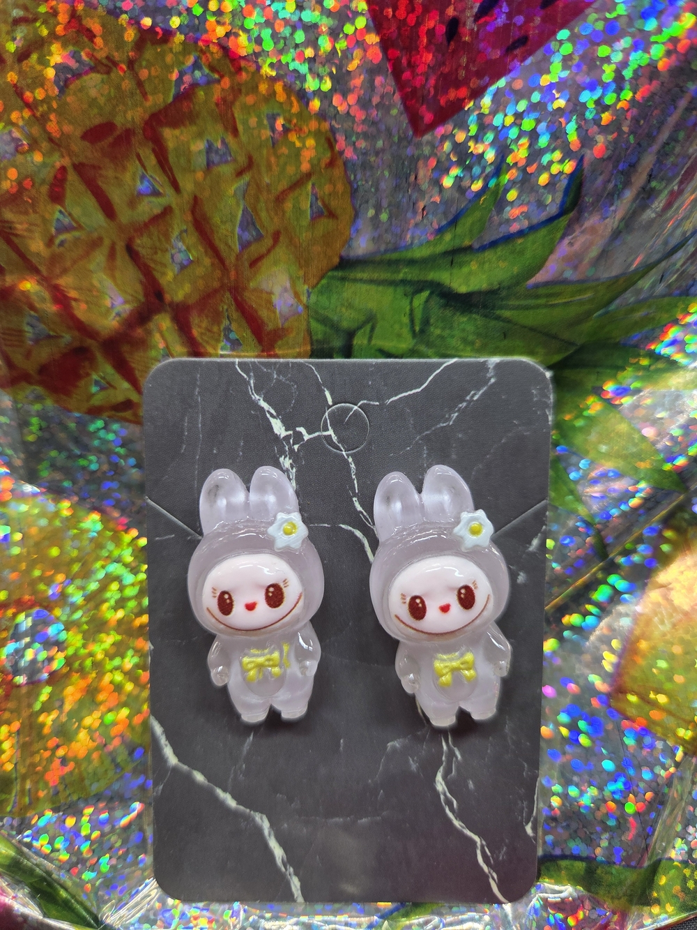 Cute Bunny Resin Stud Earrings in Light Lavender/ Clear